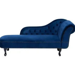 Loveseats-Beliani NIMES - Chaise longue - Blauw - Rechterzijde - Fluweel