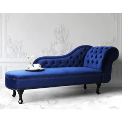 Loveseats-Beliani NIMES - Chaise longue - Blauw - Rechterzijde - Fluweel