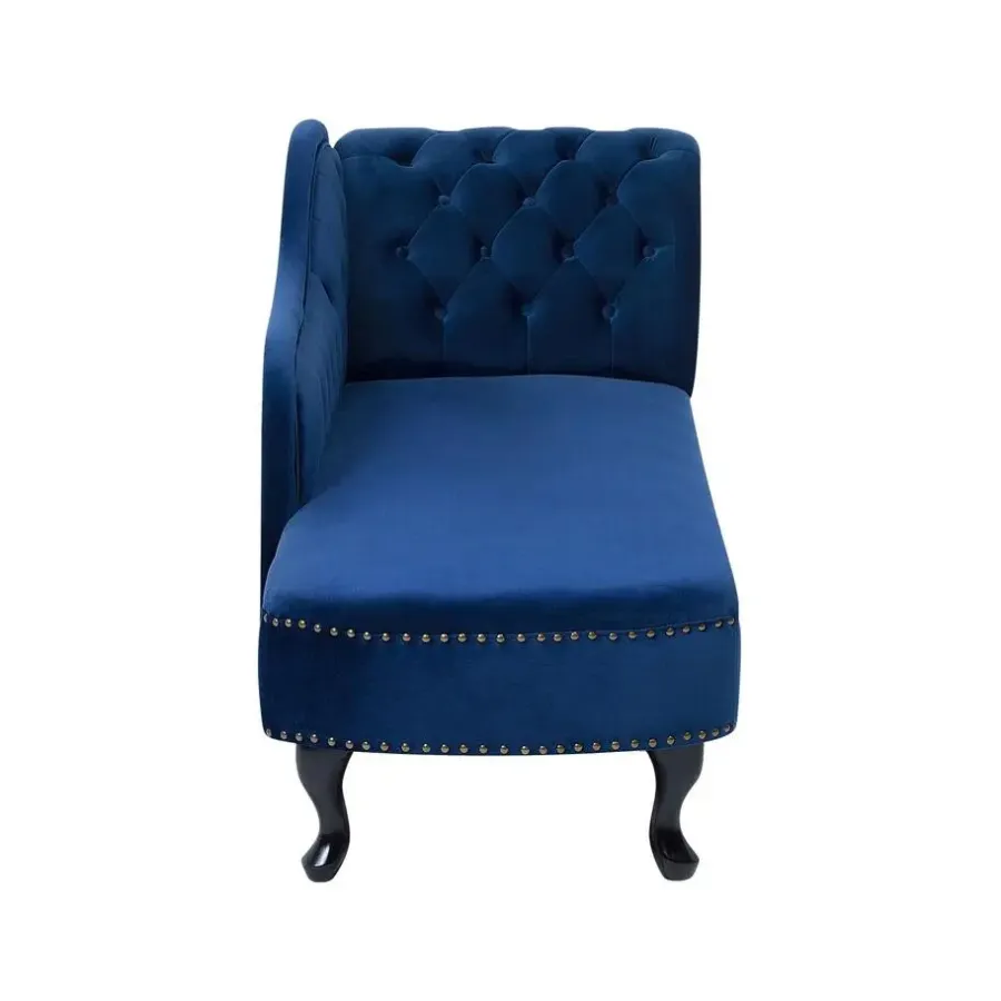 Loveseats-Beliani NIMES - Chaise longue - Blauw - Rechterzijde - Fluweel