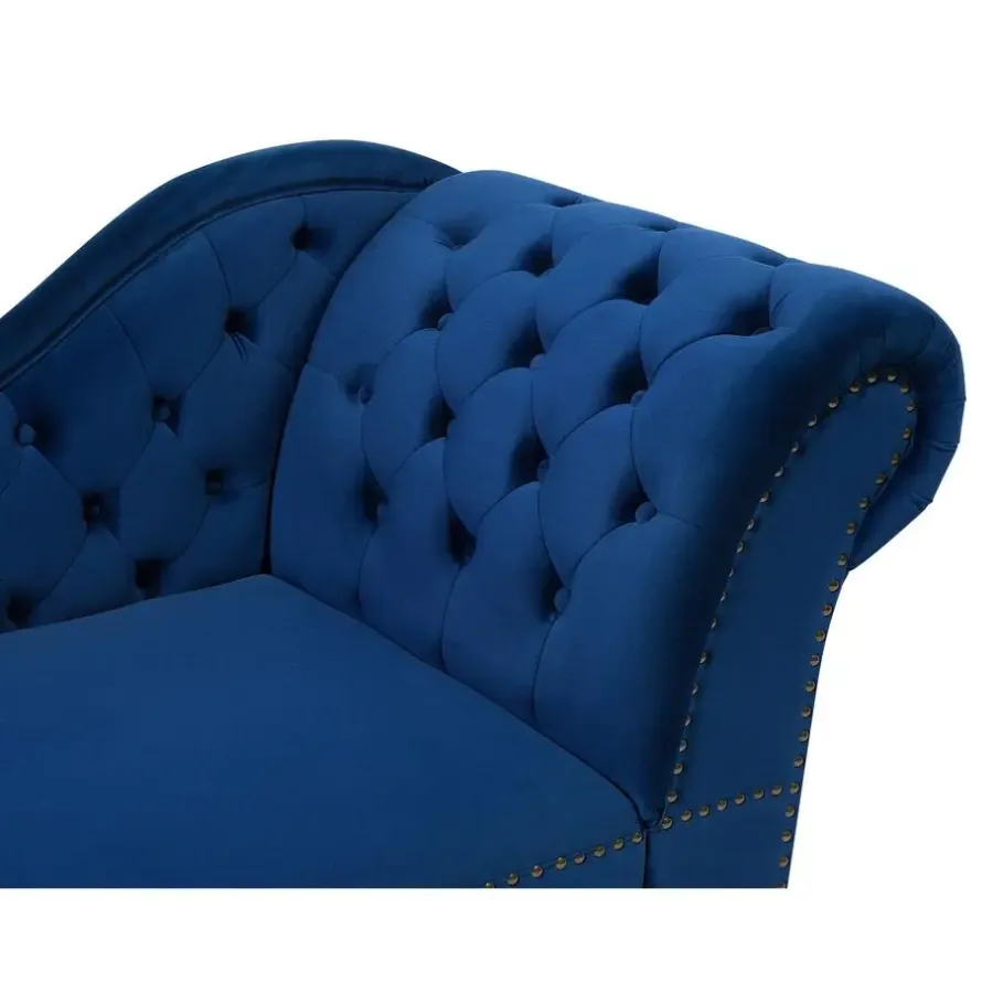 Loveseats-Beliani NIMES - Chaise longue - Blauw - Rechterzijde - Fluweel