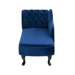 Beliani NIMES - Chaise longue - Blauw - Linkerzijde - Fluweel