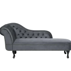 Loveseats-Beliani NIMES - Chaise longue - Grijs - Linkerzijde - Fluweel