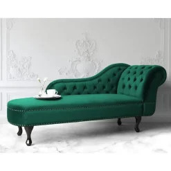 Loveseats-Beliani NIMES - Chaise longue - Groen - Rechterzijde - Fluweel