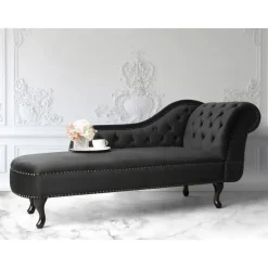 Loveseats-Beliani NIMES - Chaise longue - Zwart - Rechterzijde - Fluweel