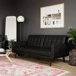 Slaapbanken|Slaapbanken-Loft24 Nola - Slaapbank 3 zits in kunstleer Zwart