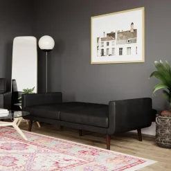 Slaapbanken|Slaapbanken-Loft24 Nola - Slaapbank 3 zits in kunstleer Zwart