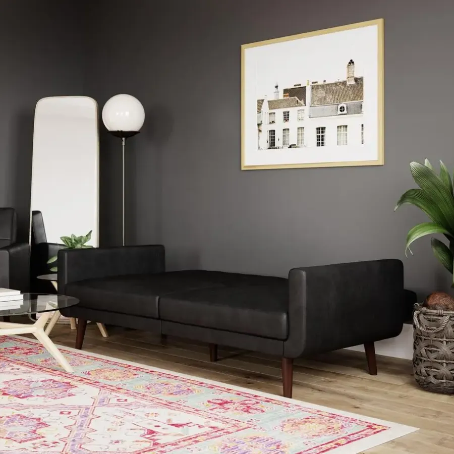 Slaapbanken|Slaapbanken-Loft24 Nola - Slaapbank 3 zits in kunstleer Zwart
