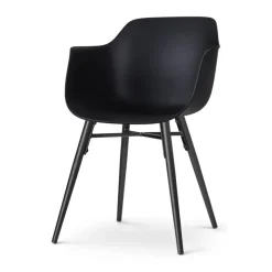 Eetkamerstoelen-Leen Bakker Nolon Nena-Puk Eetkamerstoel Zwart - Armleuning - Zwarte Houten Poten