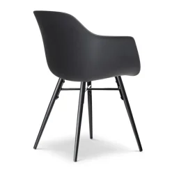 Eetkamerstoelen-Leen Bakker Nolon Nena-Puk Eetkamerstoel Zwart - Armleuning - Zwarte Houten Poten