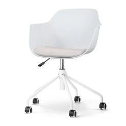Bureaustoelen|Bureaustoelen-Leen Bakker Nolon Nout-Liz Bureaustoel Wit - Beige Kussen - Wit Onderstel