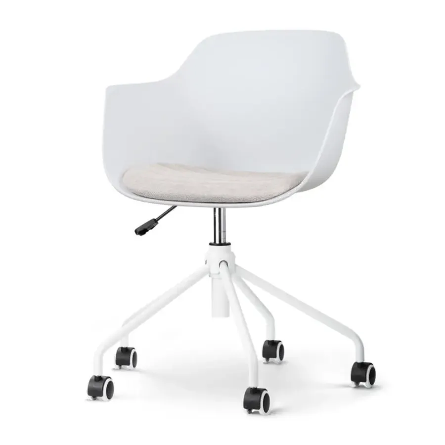 Bureaustoelen|Bureaustoelen-Leen Bakker Nolon Nout-Liz Bureaustoel Wit - Beige Kussen - Wit Onderstel