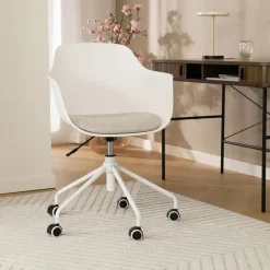Bureaustoelen|Bureaustoelen-Leen Bakker Nolon Nout-Liz Bureaustoel Wit - Beige Kussen - Wit Onderstel