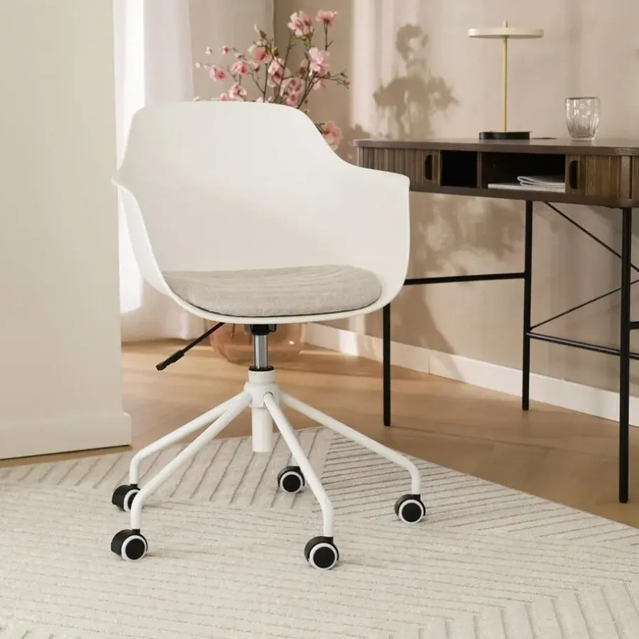 Bureaustoelen|Bureaustoelen-Leen Bakker Nolon Nout-Liz Bureaustoel Wit - Beige Kussen - Wit Onderstel