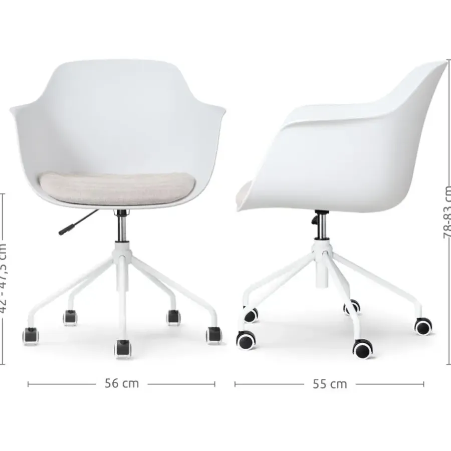 Bureaustoelen|Bureaustoelen-Leen Bakker Nolon Nout-Liz Bureaustoel Wit - Beige Kussen - Wit Onderstel