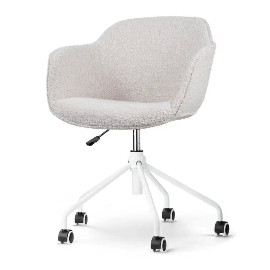 Bureaustoelen|Bureaustoelen-Leen Bakker Nolon Nout-Mare Bureaustoel Bouclé Beige - Armleuning - Wit