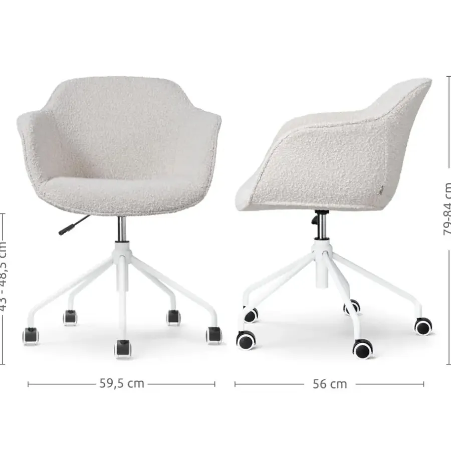 Bureaustoelen|Bureaustoelen-Leen Bakker Nolon Nout-Mare Bureaustoel Bouclé Beige - Armleuning - Wit
