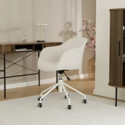 Bureaustoelen|Bureaustoelen-Leen Bakker Nolon Nout-Mare Bureaustoel Bouclé Beige - Armleuning - Wit