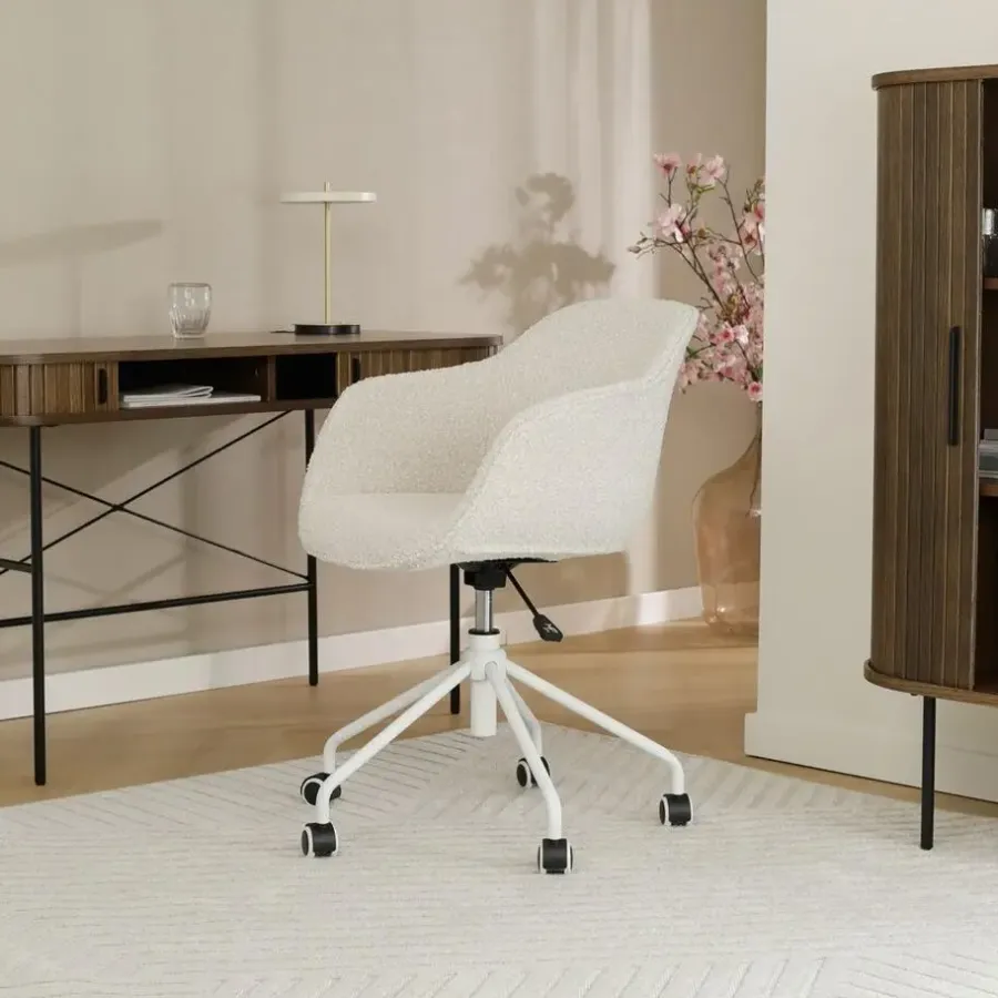 Bureaustoelen|Bureaustoelen-Leen Bakker Nolon Nout-Mare Bureaustoel Bouclé Beige - Armleuning - Wit