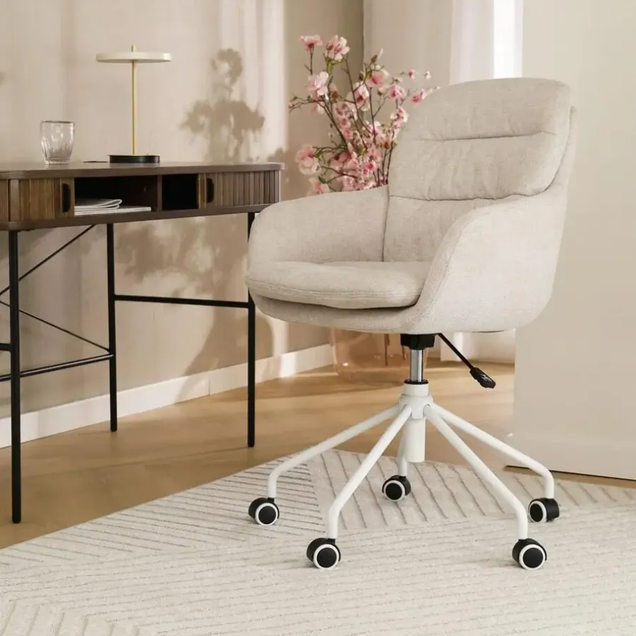 Bureaustoelen|Bureaustoelen-Leen Bakker Nolon Nout-Mia Bureaustoel Beige - met Armleuning - Wit