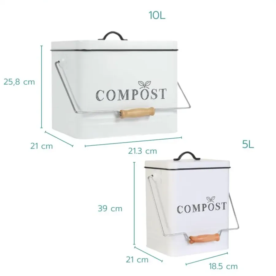Nordix Compostbak met Deksel Set van 2 GFT Afvalbakje Aanrecht Keuken Prullen...