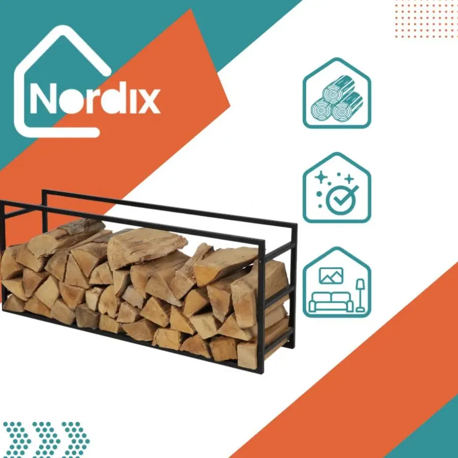 Wandrekken-Nordix Houtrek Haardhout Opslag Binnen en Buiten Brandhout Rek Zwart 100x25x40cm