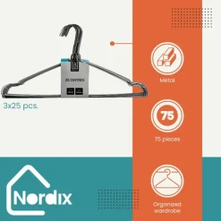 Nordix Kledinghangers set 75 stuks Metaal Zwart Draadhanger Kleerhangers