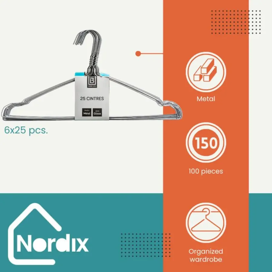 Nordix Kledinghangers set 150 stuks Metaal Draadhanger Kleerhangers