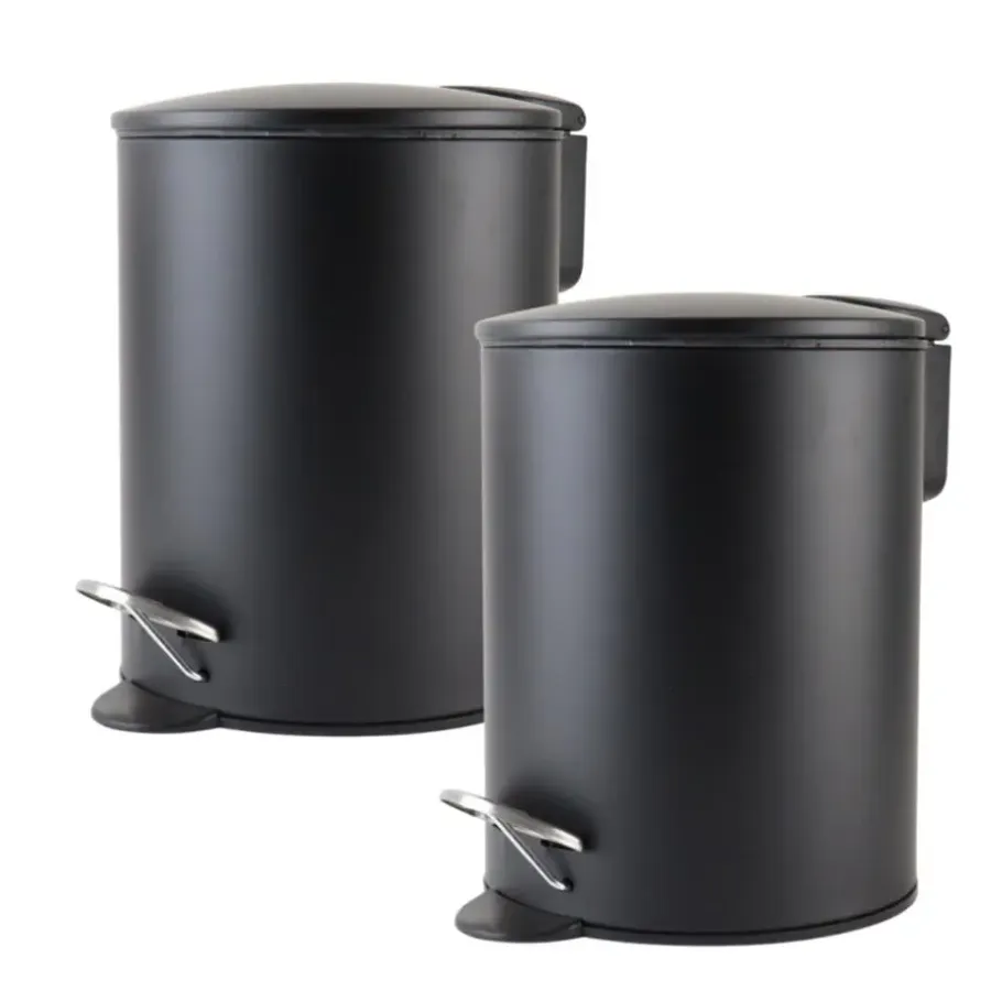Nordix Pedaalemmer 3 Liter 2 Stuks Badkamer Toilet Zwart Metaal