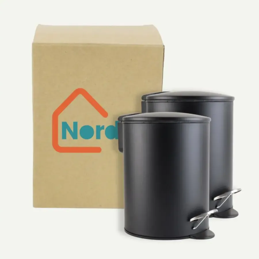 Nordix Pedaalemmer 3 Liter 2 Stuks Badkamer Toilet Zwart Metaal