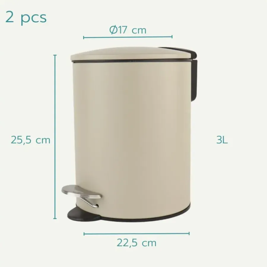 Nordix Pedaalemmer 3 Liter 2 stuks Badkamer Toilet Beige Metaal