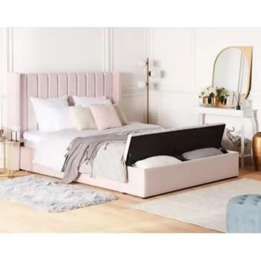 Beliani NOYERS - Bed met opbergruimte - Roze - 160 x 200 cm - Fluweel