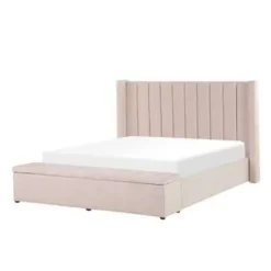 Beliani NOYERS - Bed met opbergruimte - Roze - 160 x 200 cm - Fluweel
