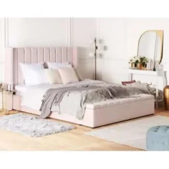 2-Persoons Bedden-Beliani NOYERS - Bed met opbergruimte - Roze - 180 x 200 cm - Fluweel