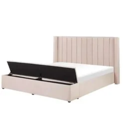 2-Persoons Bedden-Beliani NOYERS - Bed met opbergruimte - Roze - 180 x 200 cm - Fluweel
