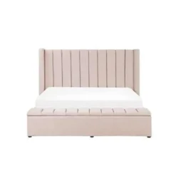2-Persoons Bedden-Beliani NOYERS - Bed met opbergruimte - Roze - 180 x 200 cm - Fluweel