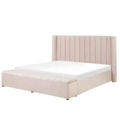 2-Persoons Bedden-Beliani NOYERS - Bed met opbergruimte - Roze - 180 x 200 cm - Fluweel