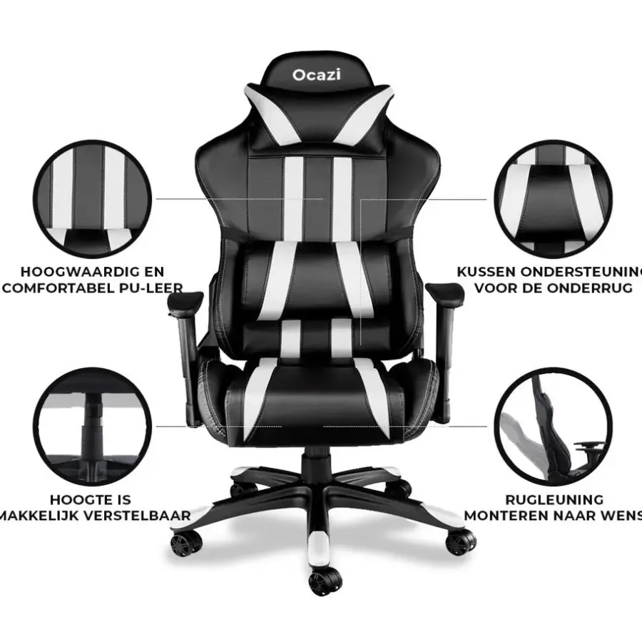 Ocazi Chicago Gaming stoel - Bureaustoel - Zwart/Wit