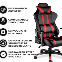 Gamestoelen-Ocazi Chicago Gaming stoel - Bureaustoel - Zwart/Rood