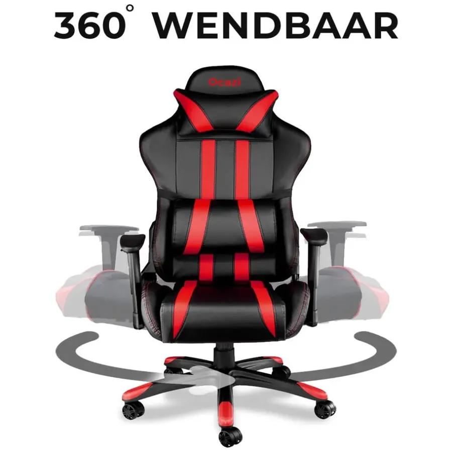 Gamestoelen-Ocazi Chicago Gaming stoel - Bureaustoel - Zwart/Rood