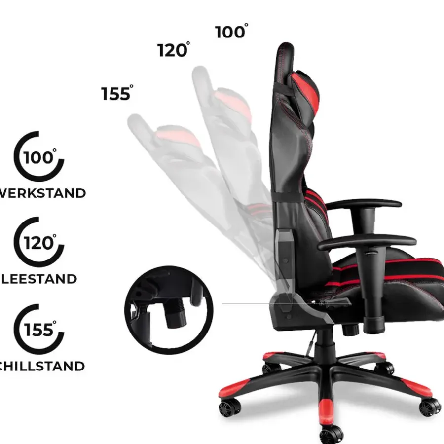 Gamestoelen-Ocazi Chicago Gaming stoel - Bureaustoel - Zwart/Rood