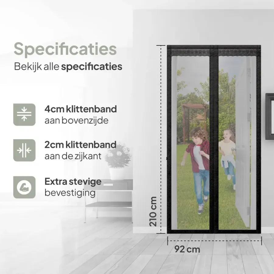O'DADDY Deurgordijn Deluxe FIBER - Magnetisch Vliegengordijn 92x210 Zwart