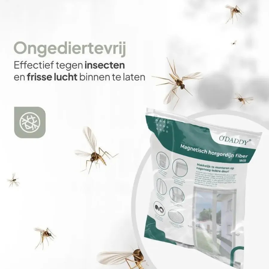 Raam En Deurhorren-O'DADDY Deurgordijn Deluxe FIBER 100x260 - Magnetisch Vliegengordijn Wit