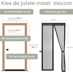 O'DADDY Deurgordijn Deluxe FIBER - Magnetisch Vliegengordijn 100x220 Zwart