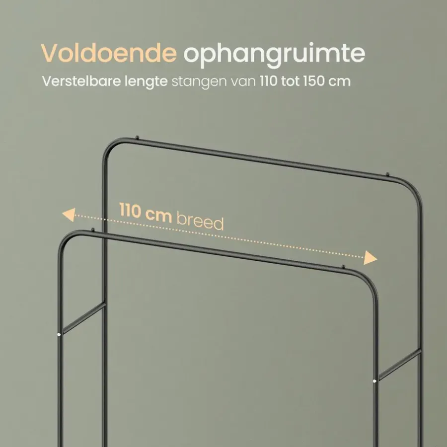 O'DADDY Dubbel Kledingrek Metaal Zwart met Schoenenrek 110x54x(130-150)cm