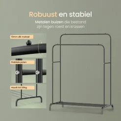 O'DADDY Dubbel Kledingrek Metaal Zwart met Schoenenrek 110x54x(130-150)cm