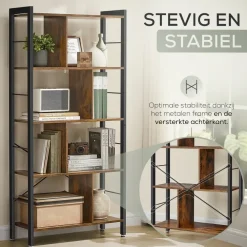 O'DADDY Industrieel Boekenkast - 74x30x150cm - Vintage Bruin/Zwart Metaal