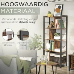 O'DADDY Industrieel Boekenkast - 74x30x150cm - Vintage Bruin/Zwart Metaal