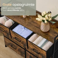 O'DADDY Industrieel Ladekast - 7 Laden - Vintage Bruin/Zwart - 28,5x98x85 cm
