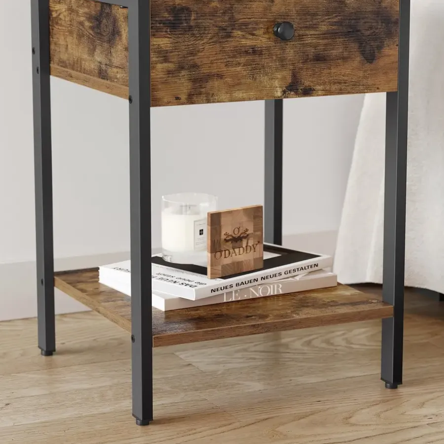 Nachtkastjes|Nachtkastjes-O'DADDY Industrieel Nachtkastje met Lade - 40x40x55 cm - Modern Bruin