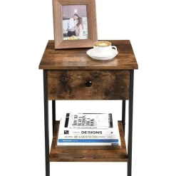 Nachtkastjes|Nachtkastjes-O'DADDY Industrieel Nachtkastje met Lade - 40x40x55 cm - Modern Bruin